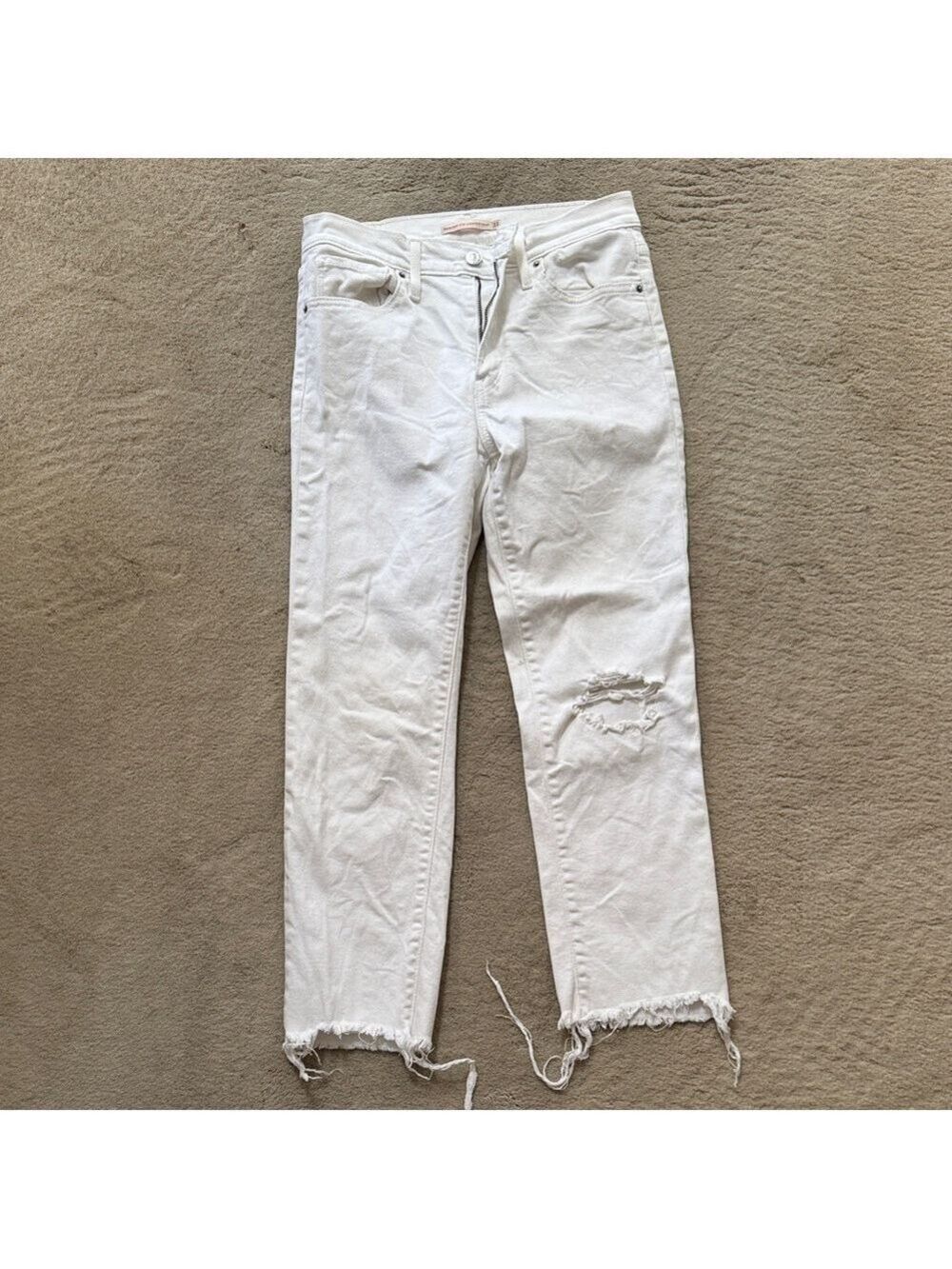 Levi’s 724 high rise straight leg crop Women's White Distressed Jeans sz 27